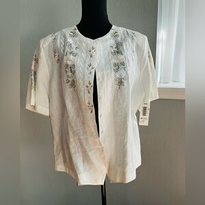 NWT Kathy Che Vintage embroidered white blouse/button down shirt size 14